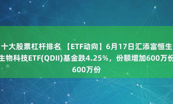 十大股票杠杆排名 【ETF动向】6月17日汇添富恒生生物科技ETF(QDII)基金跌4.25%，份额增加600万份